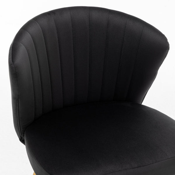 English Elm Modern Channel Tufted Velvet Slipper Chair with Gold Legs for Bedroom or Entryway Black B2735P511268