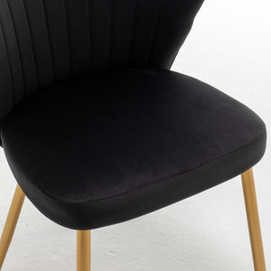 English Elm Modern Channel Tufted Velvet Slipper Chair with Gold Legs for Bedroom or Entryway Black B2735P511268