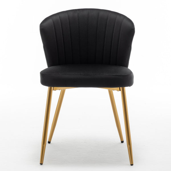 English Elm Modern Channel Tufted Velvet Slipper Chair with Gold Legs for Bedroom or Entryway Black B2735P511268