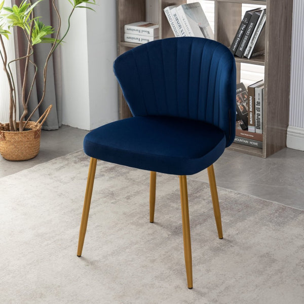 English Elm Modern Channel Tufted Velvet Slipper Chair with Gold Legs for Bedroom or Entryway Blue B2735P511269