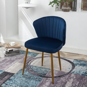 English Elm Modern Channel Tufted Velvet Slipper Chair with Gold Legs for Bedroom or Entryway Blue B2735P511269