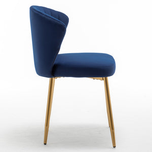 English Elm Modern Channel Tufted Velvet Slipper Chair with Gold Legs for Bedroom or Entryway Blue B2735P511269