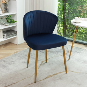 English Elm Modern Channel Tufted Velvet Slipper Chair with Gold Legs for Bedroom or Entryway Blue B2735P511269