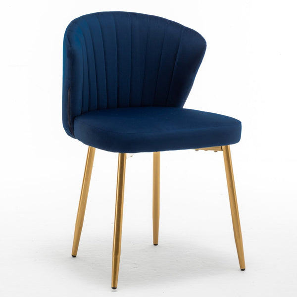 English Elm Modern Channel Tufted Velvet Slipper Chair with Gold Legs for Bedroom or Entryway Blue B2735P511269