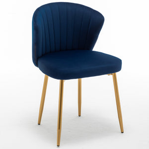 English Elm Modern Channel Tufted Velvet Slipper Chair with Gold Legs for Bedroom or Entryway Blue B2735P511269