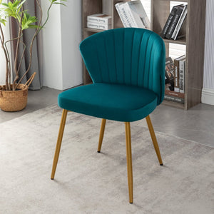 English Elm Modern Channel Tufted Velvet Slipper Chair with Gold Legs for Bedroom or Entryway Teal Blue B2735P511270