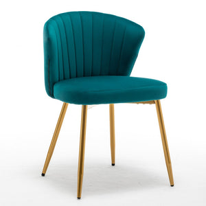 English Elm Modern Channel Tufted Velvet Slipper Chair with Gold Legs for Bedroom or Entryway Teal Blue B2735P511270