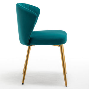 English Elm Modern Channel Tufted Velvet Slipper Chair with Gold Legs for Bedroom or Entryway Teal Blue B2735P511270