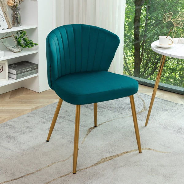 English Elm Modern Channel Tufted Velvet Slipper Chair with Gold Legs for Bedroom or Entryway Teal Blue B2735P511270