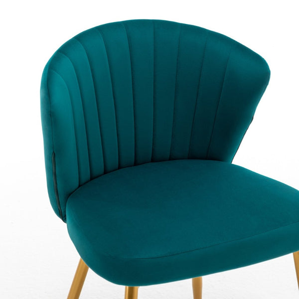 English Elm Modern Channel Tufted Velvet Slipper Chair with Gold Legs for Bedroom or Entryway Teal Blue B2735P511270