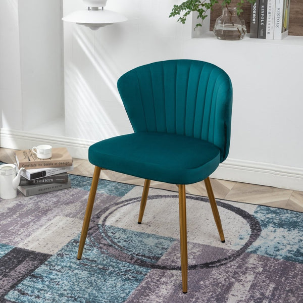 English Elm Modern Channel Tufted Velvet Slipper Chair with Gold Legs for Bedroom or Entryway Teal Blue B2735P511270