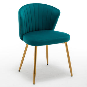 English Elm Modern Channel Tufted Velvet Slipper Chair with Gold Legs for Bedroom or Entryway Teal Blue B2735P511270