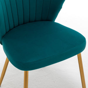 English Elm Modern Channel Tufted Velvet Slipper Chair with Gold Legs for Bedroom or Entryway Teal Blue B2735P511270