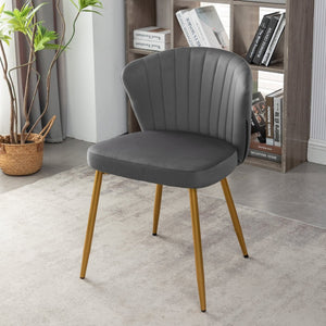 English Elm Modern Channel Tufted Velvet Slipper Chair with Gold Legs for Bedroom or Entryway Grey B2735P511271