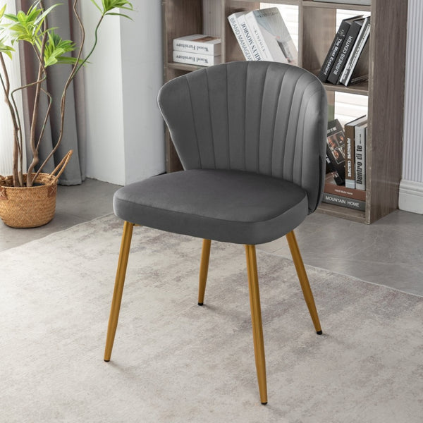 English Elm Modern Channel Tufted Velvet Slipper Chair with Gold Legs for Bedroom or Entryway Grey B2735P511271