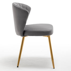English Elm Modern Channel Tufted Velvet Slipper Chair with Gold Legs for Bedroom or Entryway Grey B2735P511271