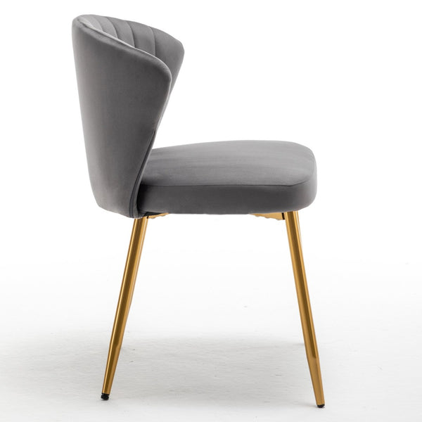 English Elm Modern Channel Tufted Velvet Slipper Chair with Gold Legs for Bedroom or Entryway Grey B2735P511271