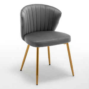 English Elm Modern Channel Tufted Velvet Slipper Chair with Gold Legs for Bedroom or Entryway Grey B2735P511271