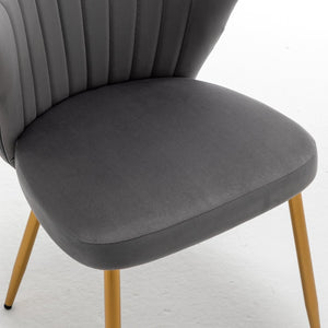 English Elm Modern Channel Tufted Velvet Slipper Chair with Gold Legs for Bedroom or Entryway Grey B2735P511271