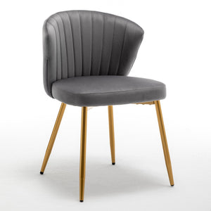 English Elm Modern Channel Tufted Velvet Slipper Chair with Gold Legs for Bedroom or Entryway Grey B2735P511271