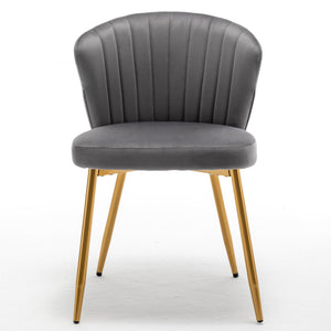 English Elm Modern Channel Tufted Velvet Slipper Chair with Gold Legs for Bedroom or Entryway Grey B2735P511271