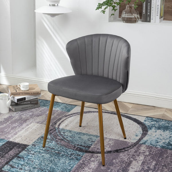 English Elm Modern Channel Tufted Velvet Slipper Chair with Gold Legs for Bedroom or Entryway Grey B2735P511271