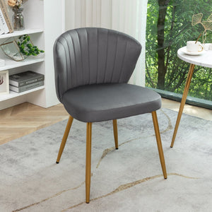 English Elm Modern Channel Tufted Velvet Slipper Chair with Gold Legs for Bedroom or Entryway Grey B2735P511271