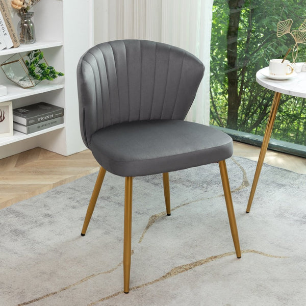 English Elm Modern Channel Tufted Velvet Slipper Chair with Gold Legs for Bedroom or Entryway Grey B2735P511271