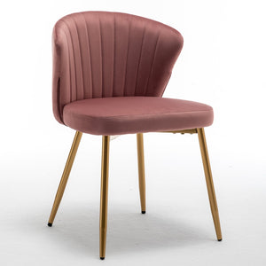 English Elm Modern Channel Tufted Velvet Slipper Chair with Gold Legs for Bedroom or Entryway Rose B2735P511273