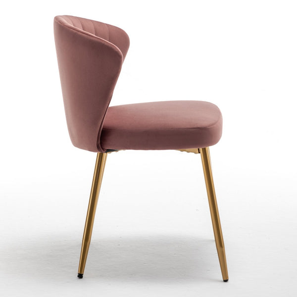 English Elm Modern Channel Tufted Velvet Slipper Chair with Gold Legs for Bedroom or Entryway Rose B2735P511273
