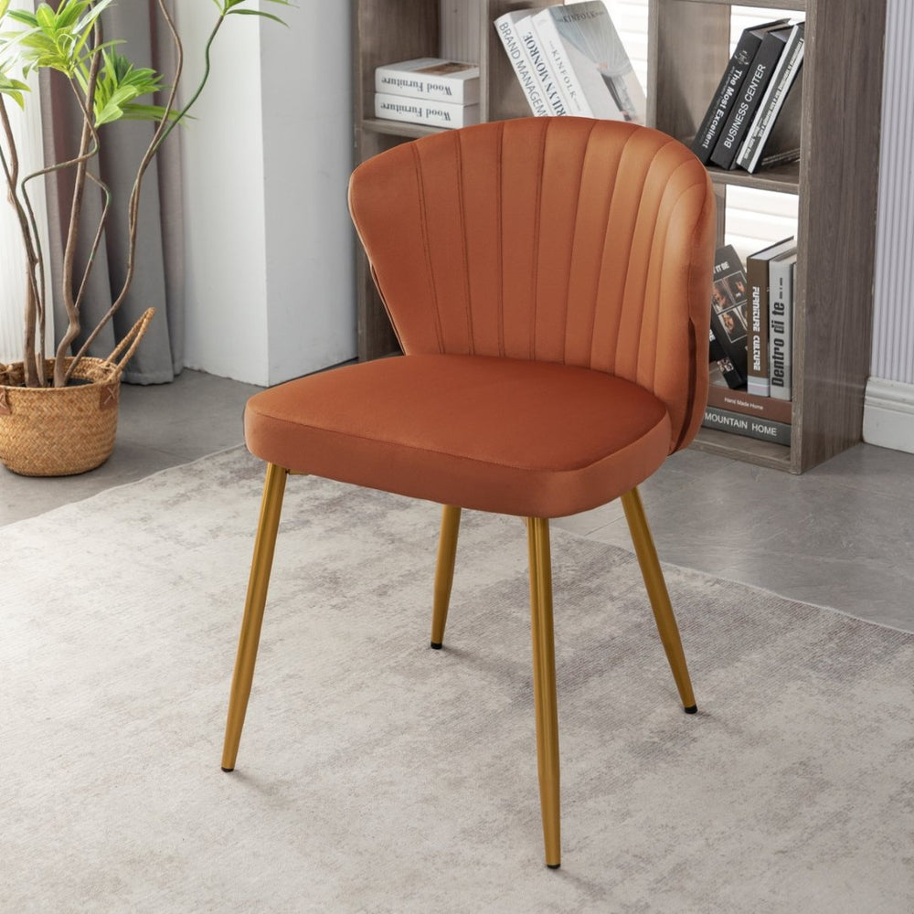 English Elm Modern Channel Tufted Velvet Slipper Chair with Gold Legs for Bedroom or Entryway Orange B2735P511274