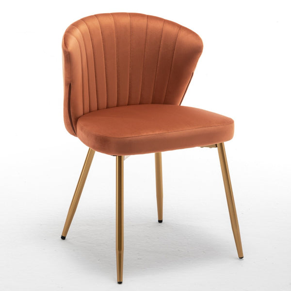 English Elm Modern Channel Tufted Velvet Slipper Chair with Gold Legs for Bedroom or Entryway Orange B2735P511274
