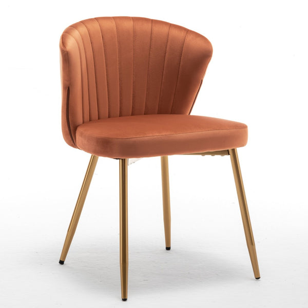 English Elm Modern Channel Tufted Velvet Slipper Chair with Gold Legs for Bedroom or Entryway Orange B2735P511274
