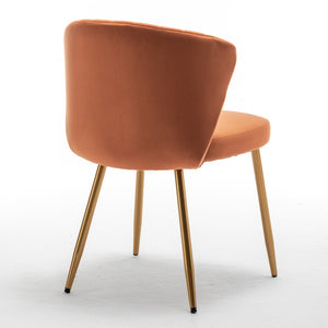 English Elm Modern Channel Tufted Velvet Slipper Chair with Gold Legs for Bedroom or Entryway Orange B2735P511274