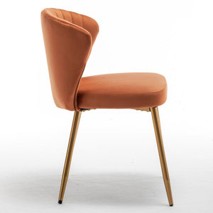 English Elm Modern Channel Tufted Velvet Slipper Chair with Gold Legs for Bedroom or Entryway Orange B2735P511274