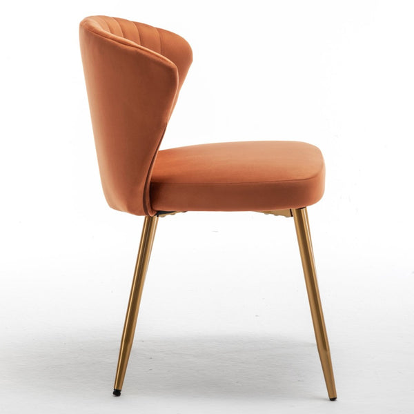 English Elm Modern Channel Tufted Velvet Slipper Chair with Gold Legs for Bedroom or Entryway Orange B2735P511274