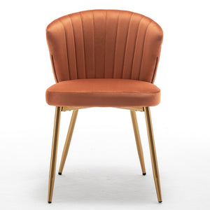 English Elm Modern Channel Tufted Velvet Slipper Chair with Gold Legs for Bedroom or Entryway Orange B2735P511274
