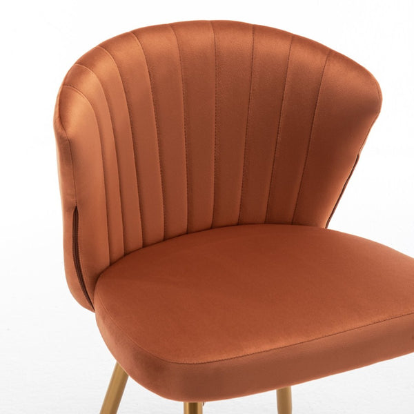 English Elm Modern Channel Tufted Velvet Slipper Chair with Gold Legs for Bedroom or Entryway Orange B2735P511274