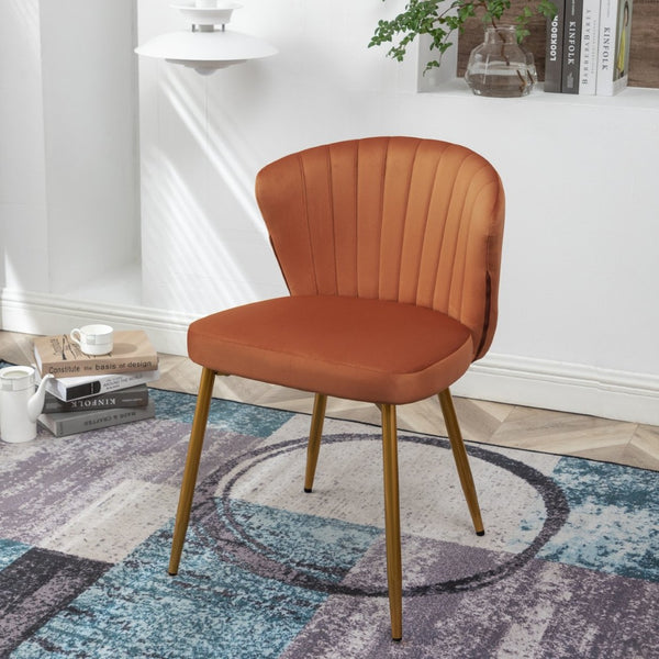English Elm Modern Channel Tufted Velvet Slipper Chair with Gold Legs for Bedroom or Entryway Orange B2735P511274