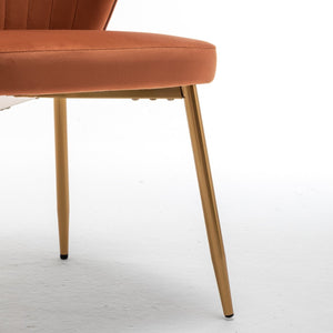 English Elm Modern Channel Tufted Velvet Slipper Chair with Gold Legs for Bedroom or Entryway Orange B2735P511274