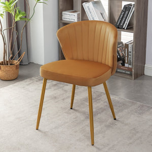 English Elm Modern Channel Tufted Velvet Slipper Chair with Gold Legs for Bedroom or Entryway Brick Yellow B2735P511275
