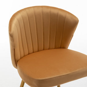 English Elm Modern Channel Tufted Velvet Slipper Chair with Gold Legs for Bedroom or Entryway Brick Yellow B2735P511275