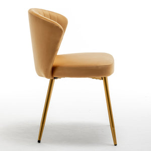 English Elm Modern Channel Tufted Velvet Slipper Chair with Gold Legs for Bedroom or Entryway Brick Yellow B2735P511275