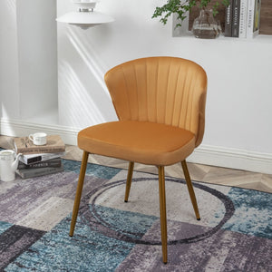 English Elm Modern Channel Tufted Velvet Slipper Chair with Gold Legs for Bedroom or Entryway Brick Yellow B2735P511275