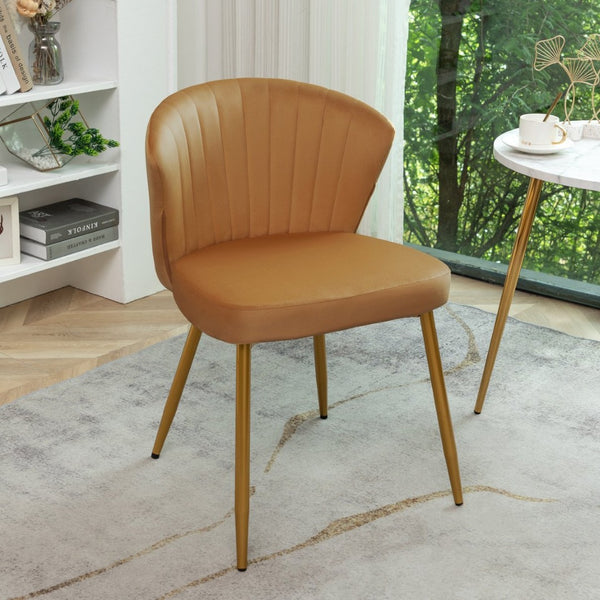 English Elm Modern Channel Tufted Velvet Slipper Chair with Gold Legs for Bedroom or Entryway Brick Yellow B2735P511275