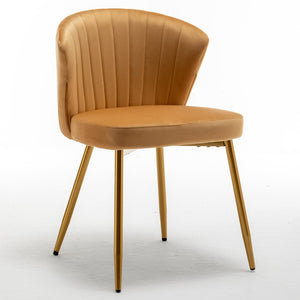 English Elm Modern Channel Tufted Velvet Slipper Chair with Gold Legs for Bedroom or Entryway Brick Yellow B2735P511275