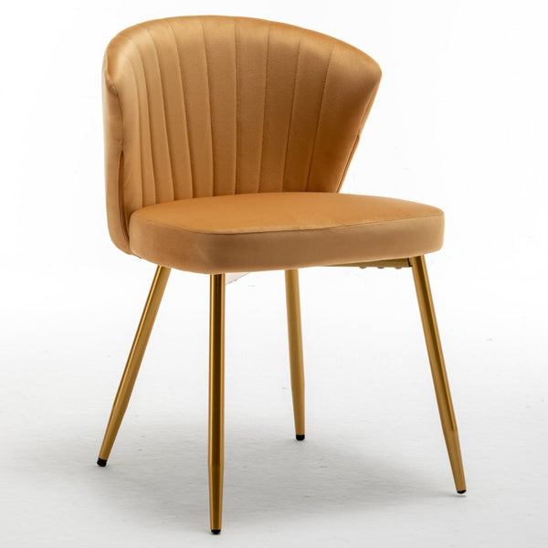 English Elm Modern Channel Tufted Velvet Slipper Chair with Gold Legs for Bedroom or Entryway Brick Yellow B2735P511275