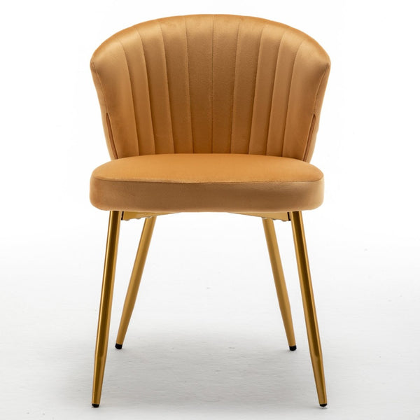 English Elm Modern Channel Tufted Velvet Slipper Chair with Gold Legs for Bedroom or Entryway Brick Yellow B2735P511275