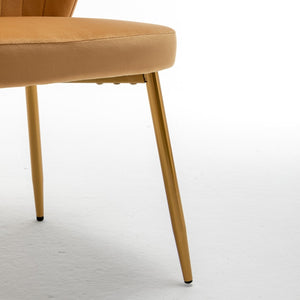 English Elm Modern Channel Tufted Velvet Slipper Chair with Gold Legs for Bedroom or Entryway Brick Yellow B2735P511275