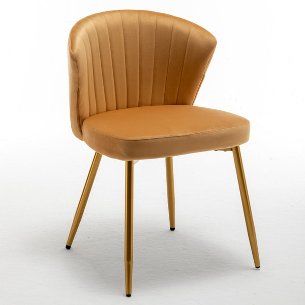 English Elm Modern Channel Tufted Velvet Slipper Chair with Gold Legs for Bedroom or Entryway Brick Yellow B2735P511275